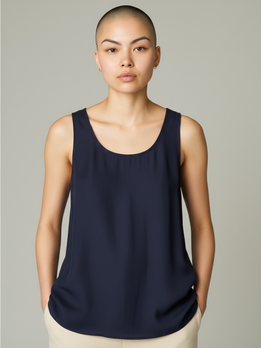 Eileen Fischer Silk Navy Sleeveless Tank Top L